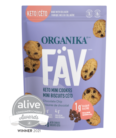 加拿大無麥麩生酮骨膠原迷你朱古力曲奇 Organika FAV Keto Chocolate Chip Mini Cookies (90g)