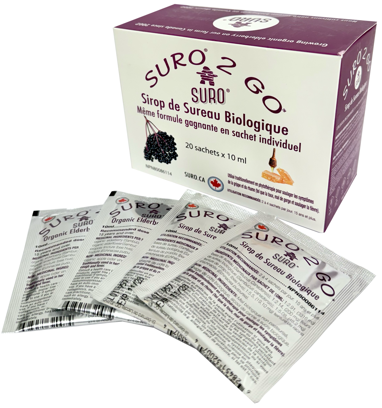 加拿大有機接骨木及紫錐花潤喉露 SURO 2 GO Organic Elderberry Syrup (20 sachets x 10ml)