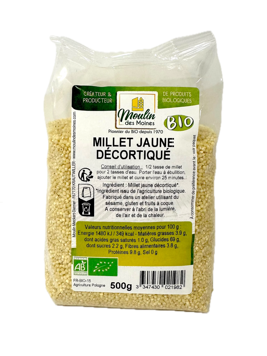 有機去殼全穀小米 Moulin Des Moines Organic Hulled Millet (500g)